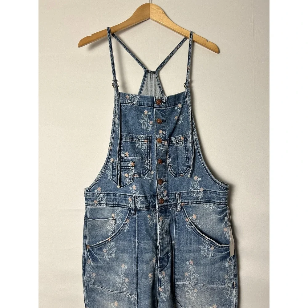 Pilcro Overalls Painters Womens 31 Floral Distressed Denim Boho Fairy Relaxed - Picture 2 of 11